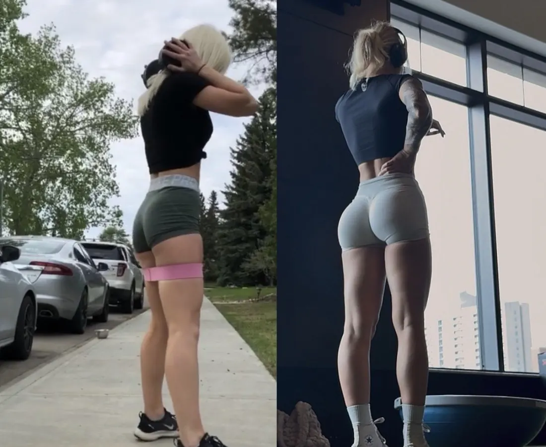 Before and after: side view of glute and leg progress